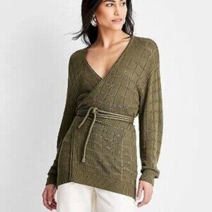 Pointelle Cardigan Olive XS / Future Collective / Knit, Open Weave, Lightweight